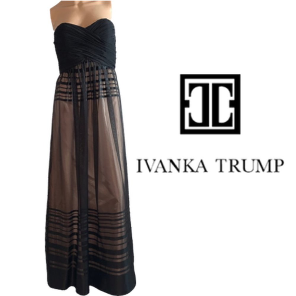 NWT IVANKA TRUMP Sleeveless Blk/Nude Chiffon Gown